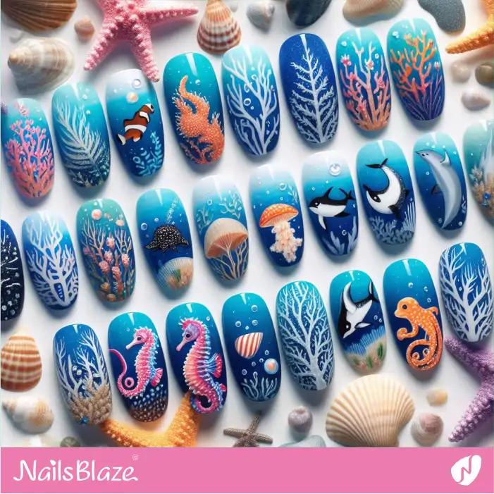 Nail Extensions with Marine Life Design | Save the Ocean Nails - NB2762